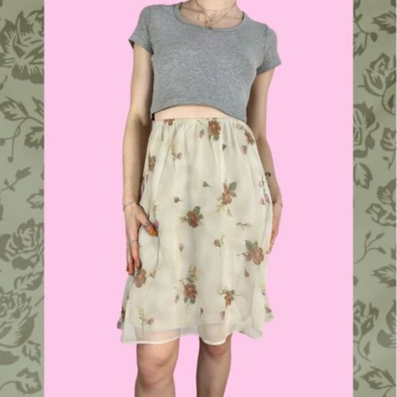 Y2K Cream Floral Fairy Midi Skirt - Authentic Vintage Size Small - Picture 2 of 4